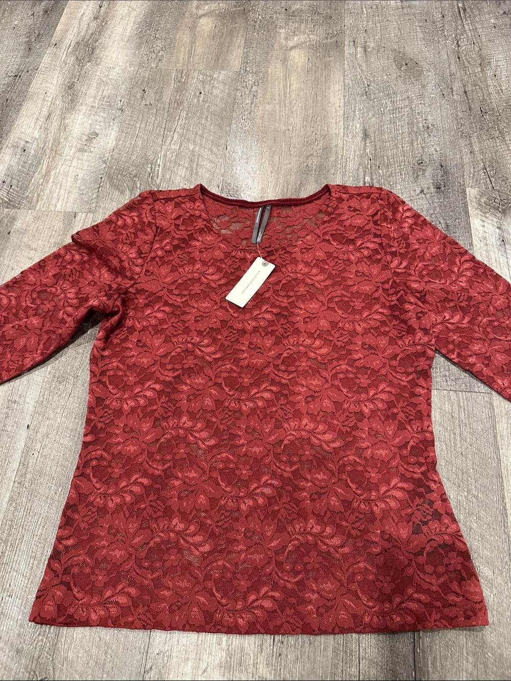 Anthropologie Red Lace Long-Sleeve Blouse